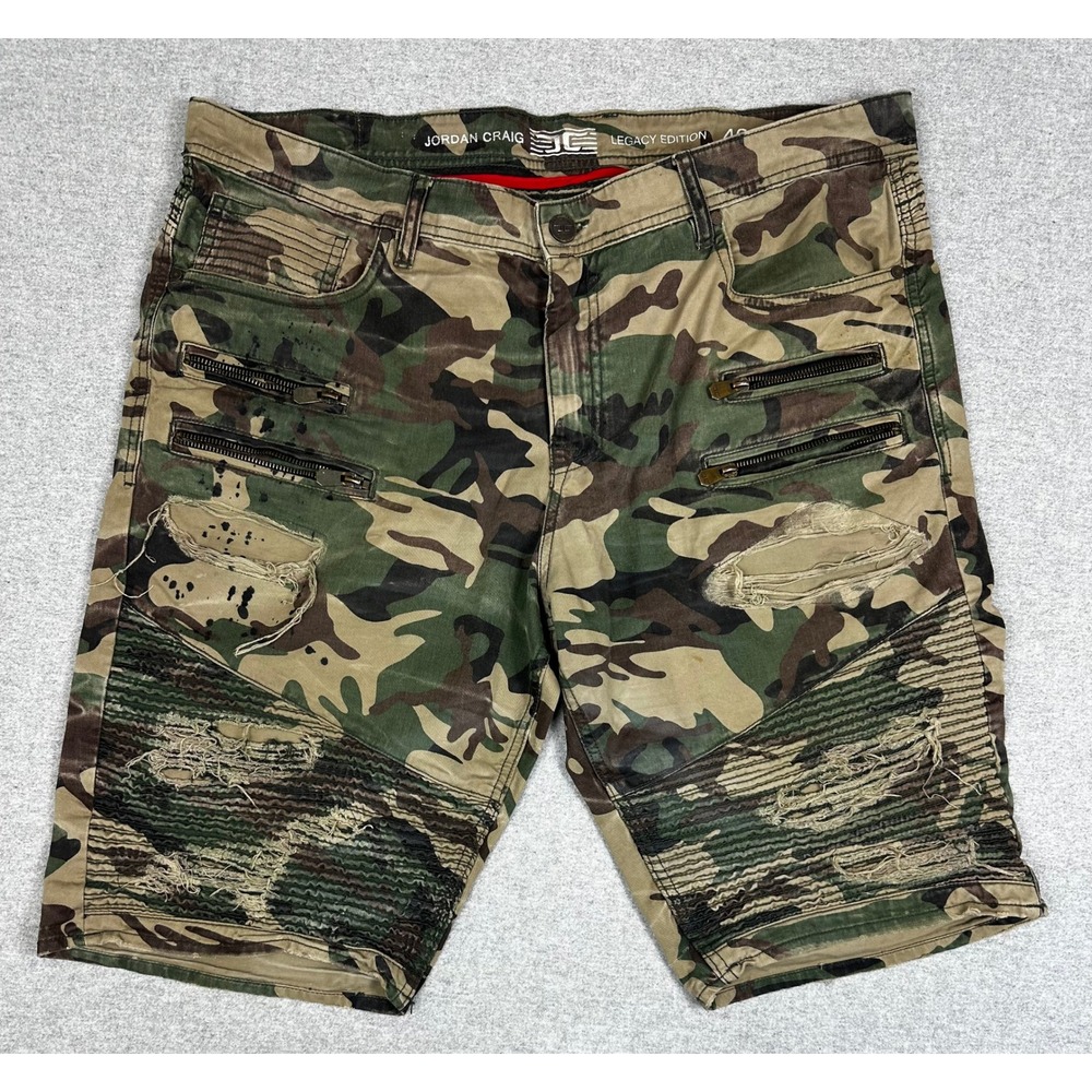 Jordan Craig Camo Jean Shorts Mens 40 Green‎ Moto Distress Legacy Woodland Biker
